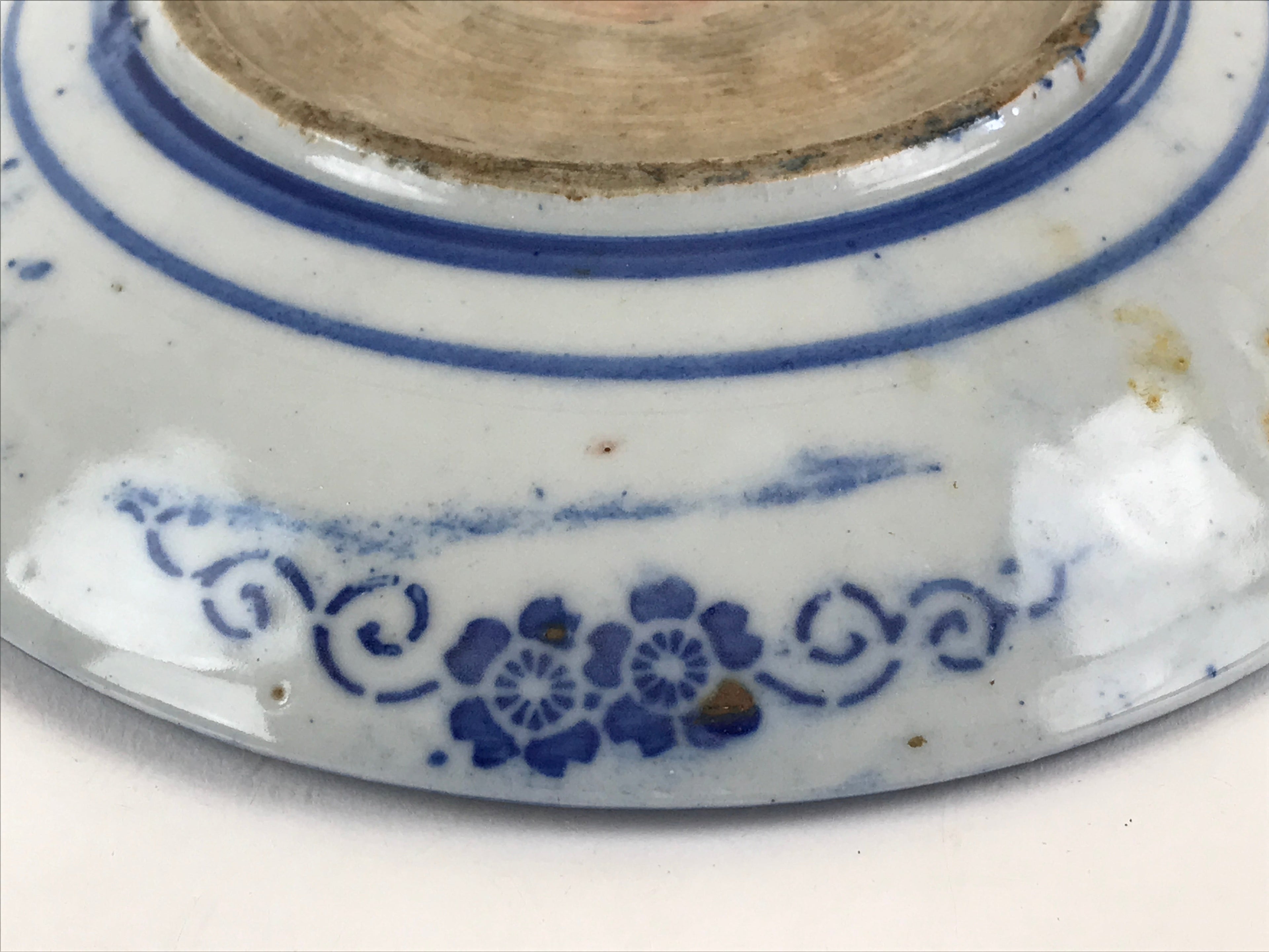 Antique Japanese Porcelain Plate Blue Sometsuke Japanese Flag Sakura PY190