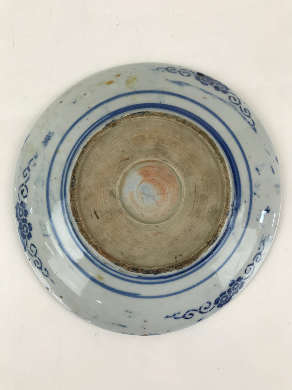Antique Japanese Porcelain Plate Blue Sometsuke Japanese Flag Sakura PY190