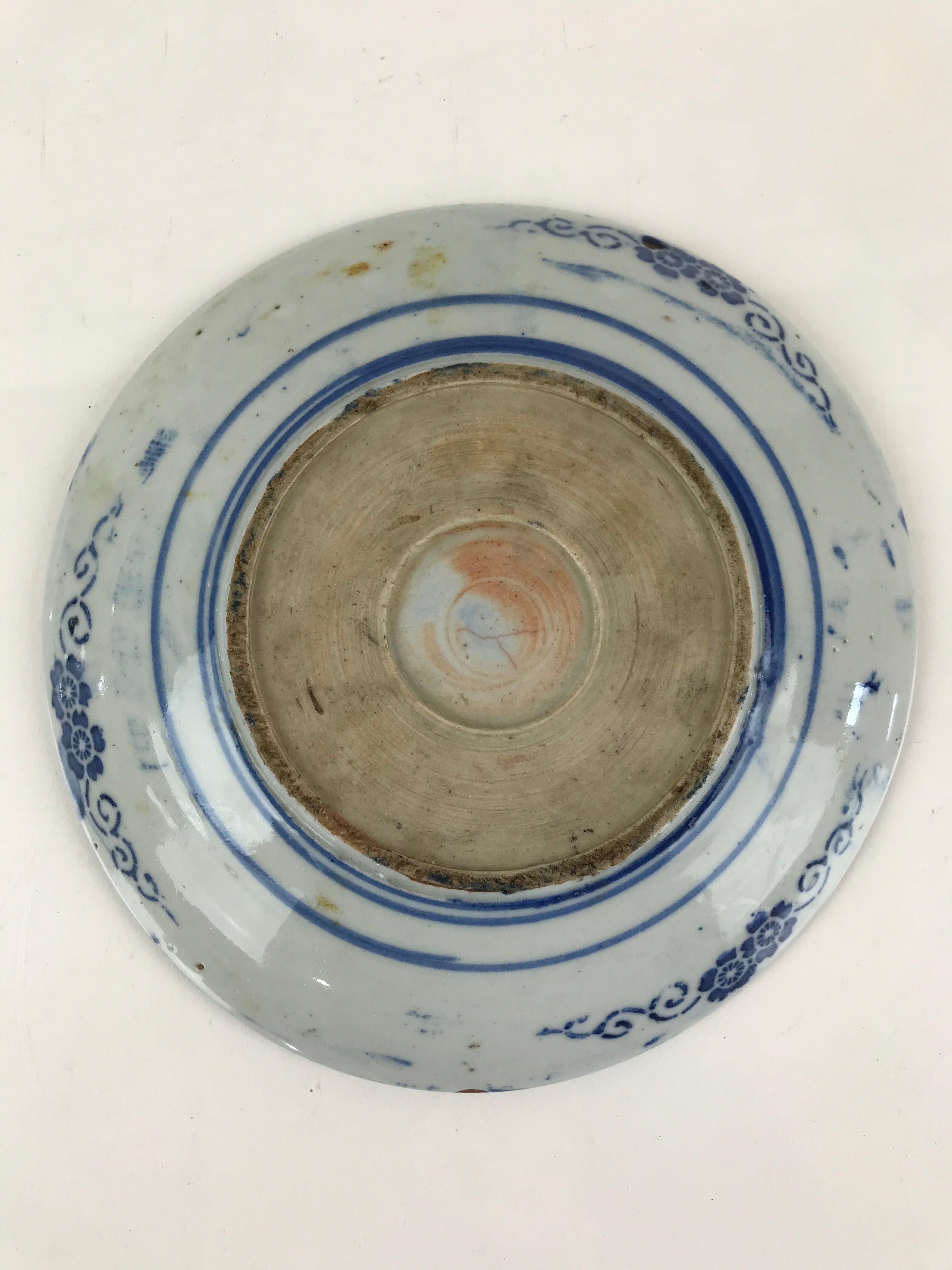 Antique Japanese Porcelain Plate Blue Sometsuke Japanese Flag Sakura PY190