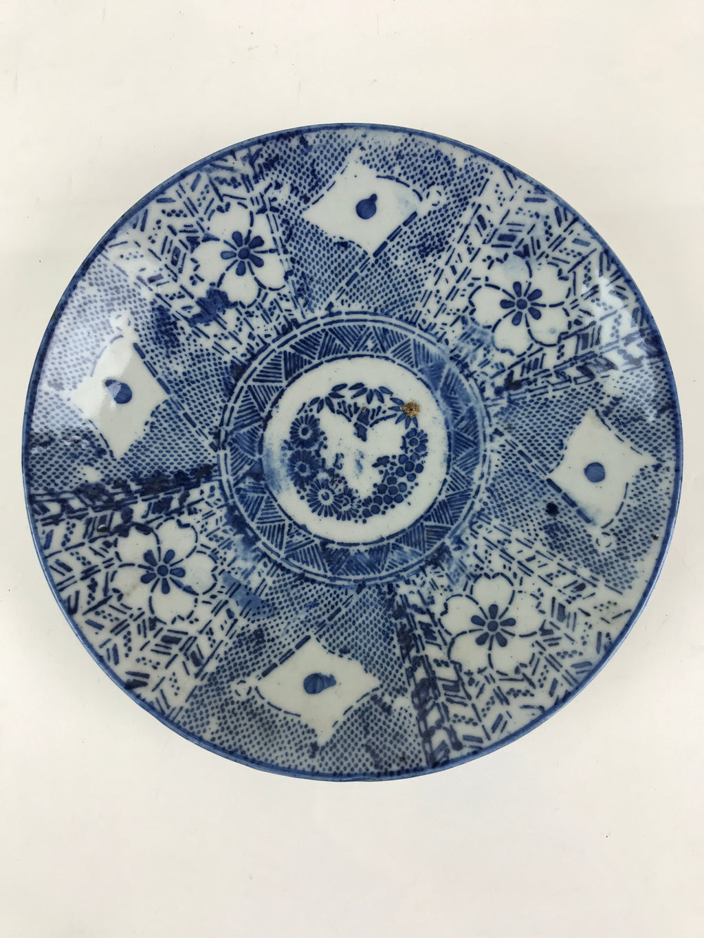 Antique Japanese Porcelain Plate Blue Sometsuke Japanese Flag Sakura PY191