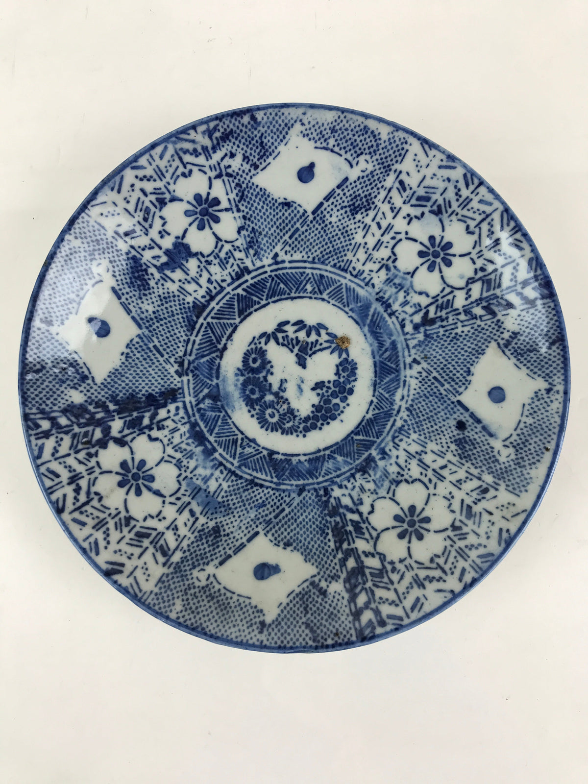 Antique Japanese Porcelain Plate Blue Sometsuke Japanese Flag Sakura PY191