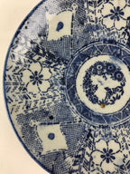 Antique Japanese Porcelain Plate Blue Sometsuke Japanese Flag Sakura PY191