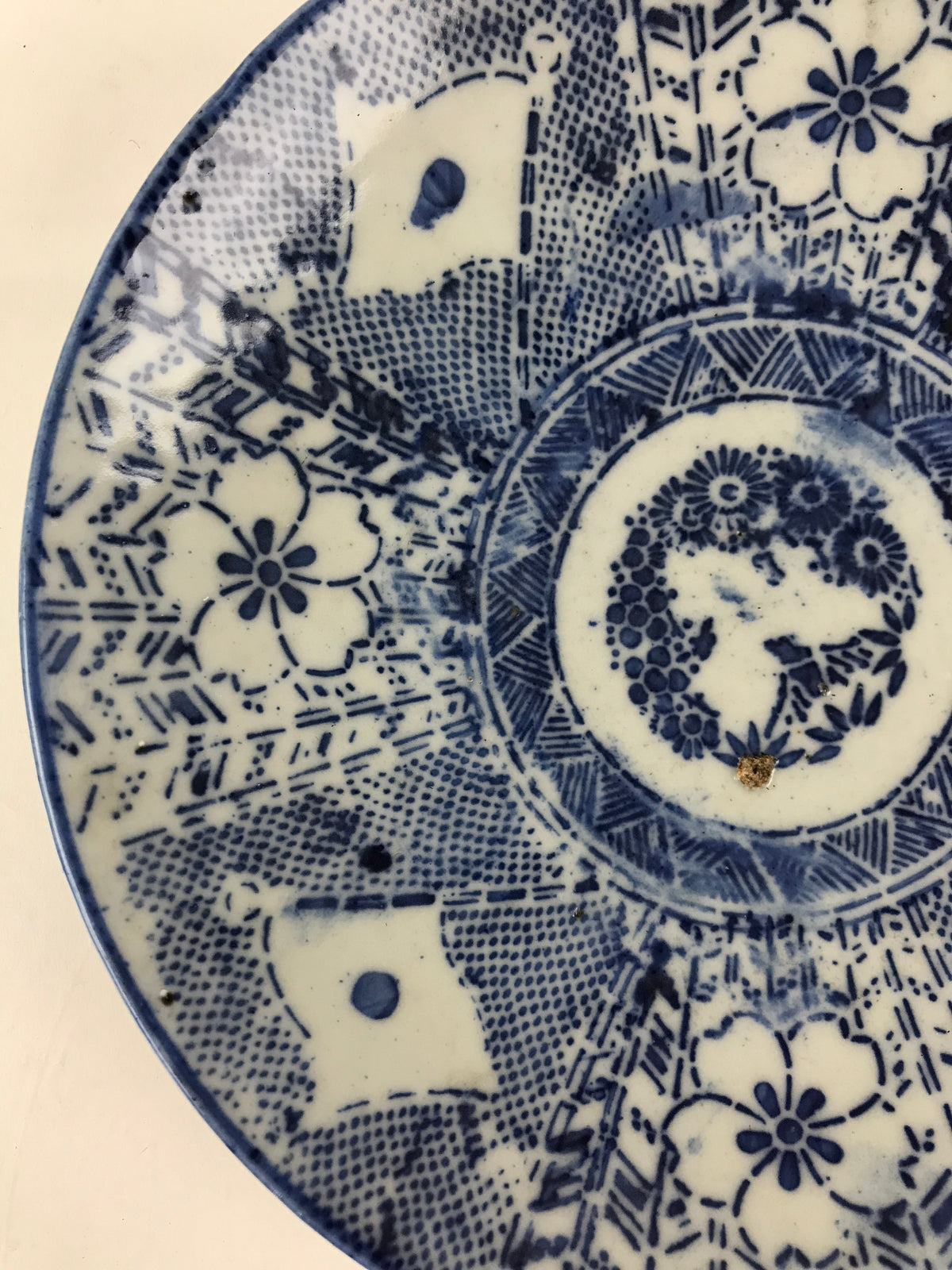 Antique Japanese Porcelain Plate Blue Sometsuke Japanese Flag Sakura PY191