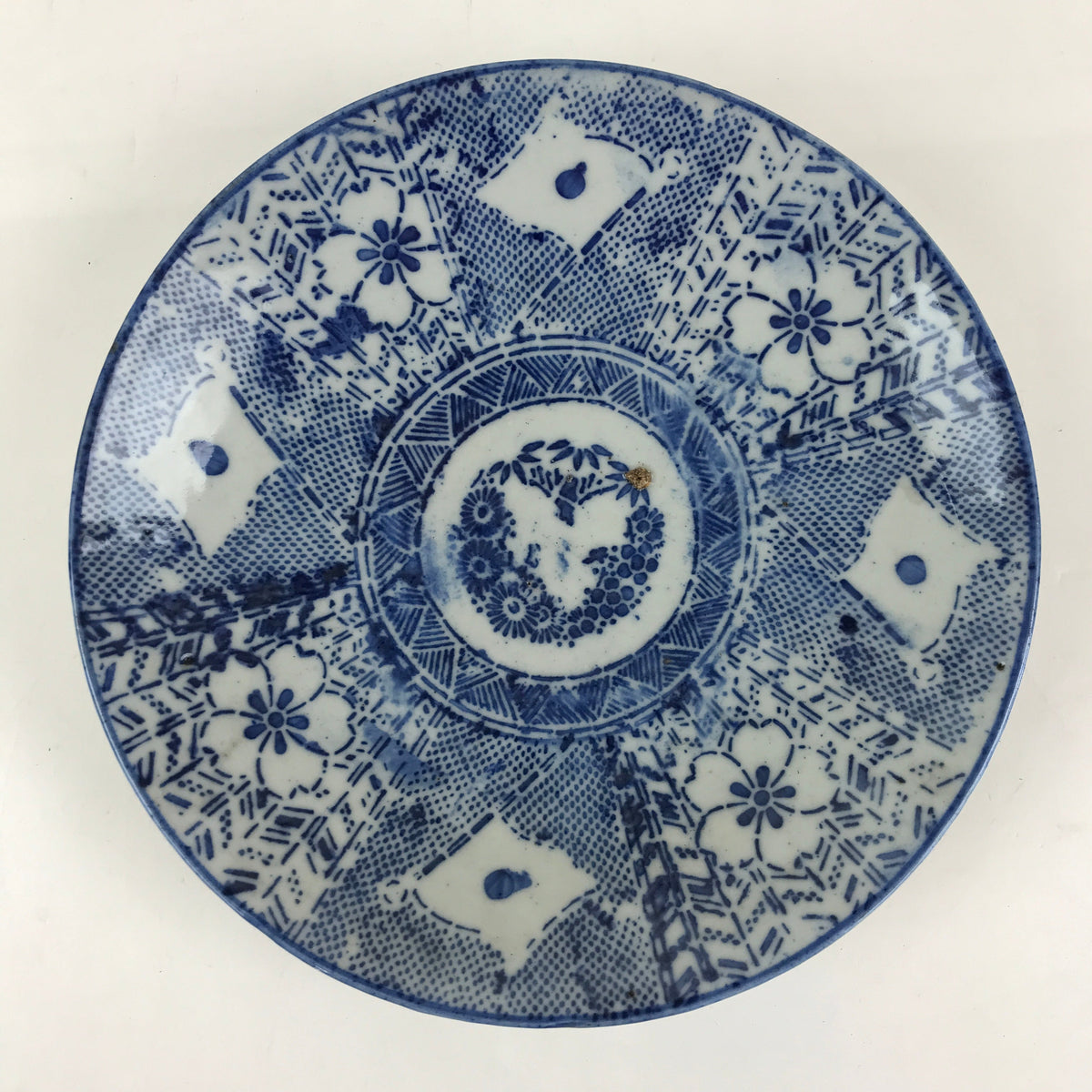 Antique Japanese Porcelain Plate Blue Sometsuke Japanese Flag Sakura PY191