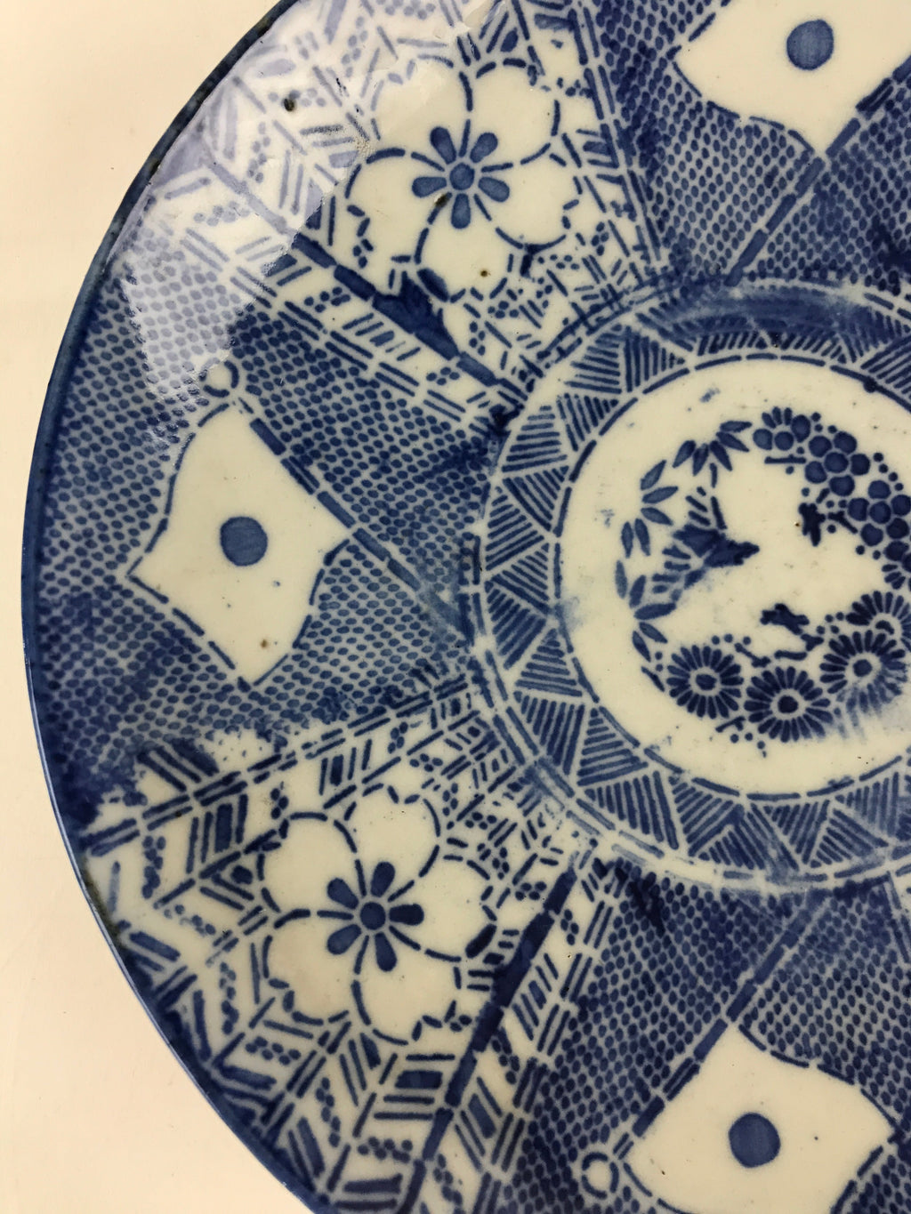 Antique Japanese Porcelain Plate Blue Sometsuke Japanese Flag Sakura PY192