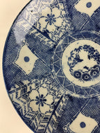 Antique Japanese Porcelain Plate Blue Sometsuke Japanese Flag Sakura PY192