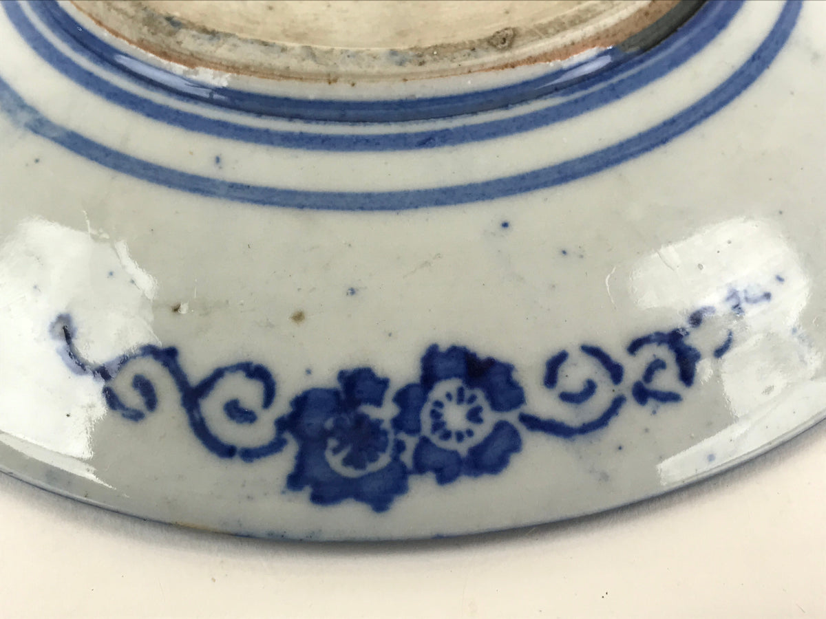 Antique Japanese Porcelain Plate Blue Sometsuke Japanese Flag Sakura PY192