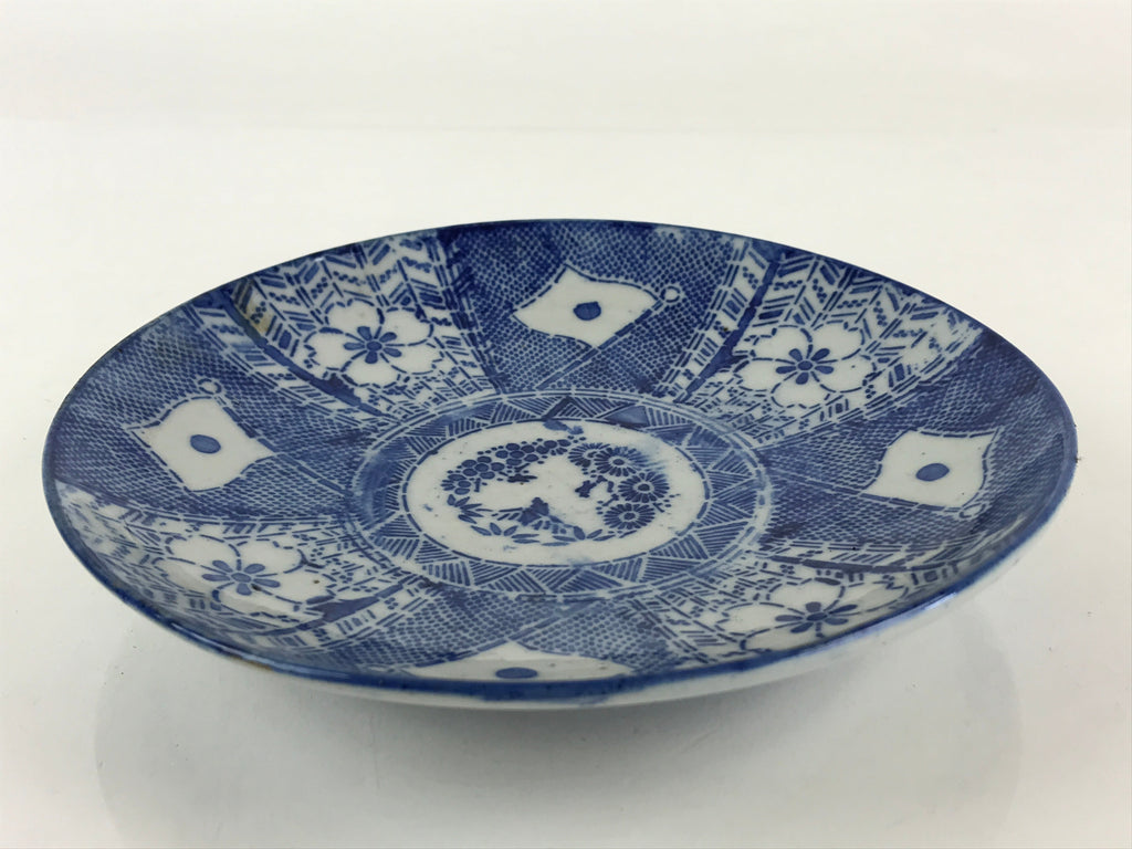 Antique Japanese Porcelain Plate Blue Sometsuke Japanese Flag Sakura PY192