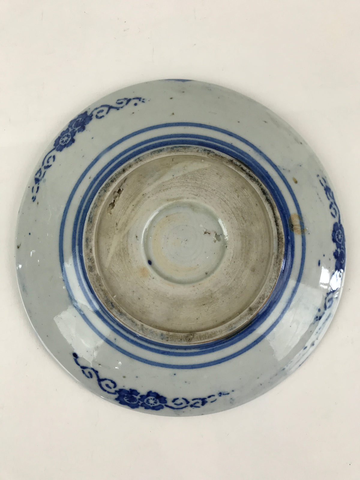 Antique Japanese Porcelain Plate Blue Sometsuke Japanese Flag Sakura PY192