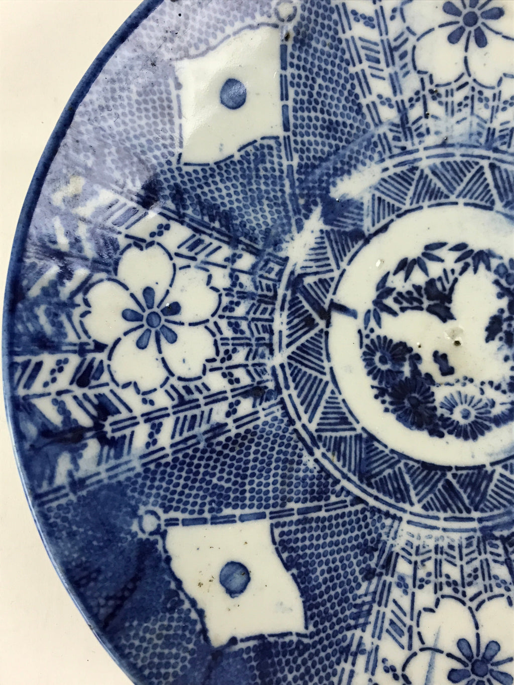 Antique Japanese Porcelain Plate Blue Sometsuke Japanese Flag Sakura PY193