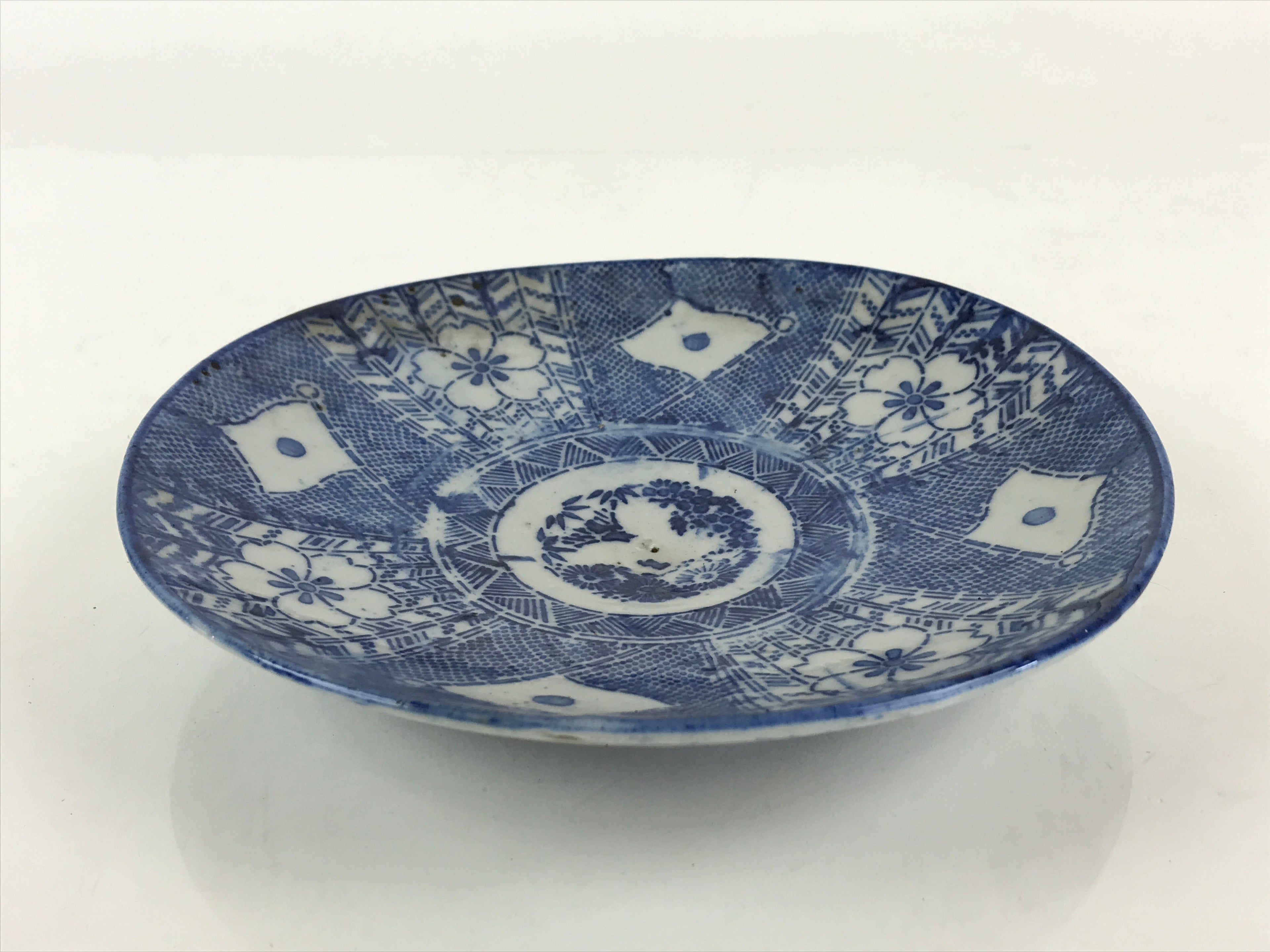 Antique Japanese Porcelain Plate Blue Sometsuke Japanese Flag Sakura PY193