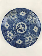 Antique Japanese Porcelain Plate Blue Sometsuke Japanese Flag Sakura PY193