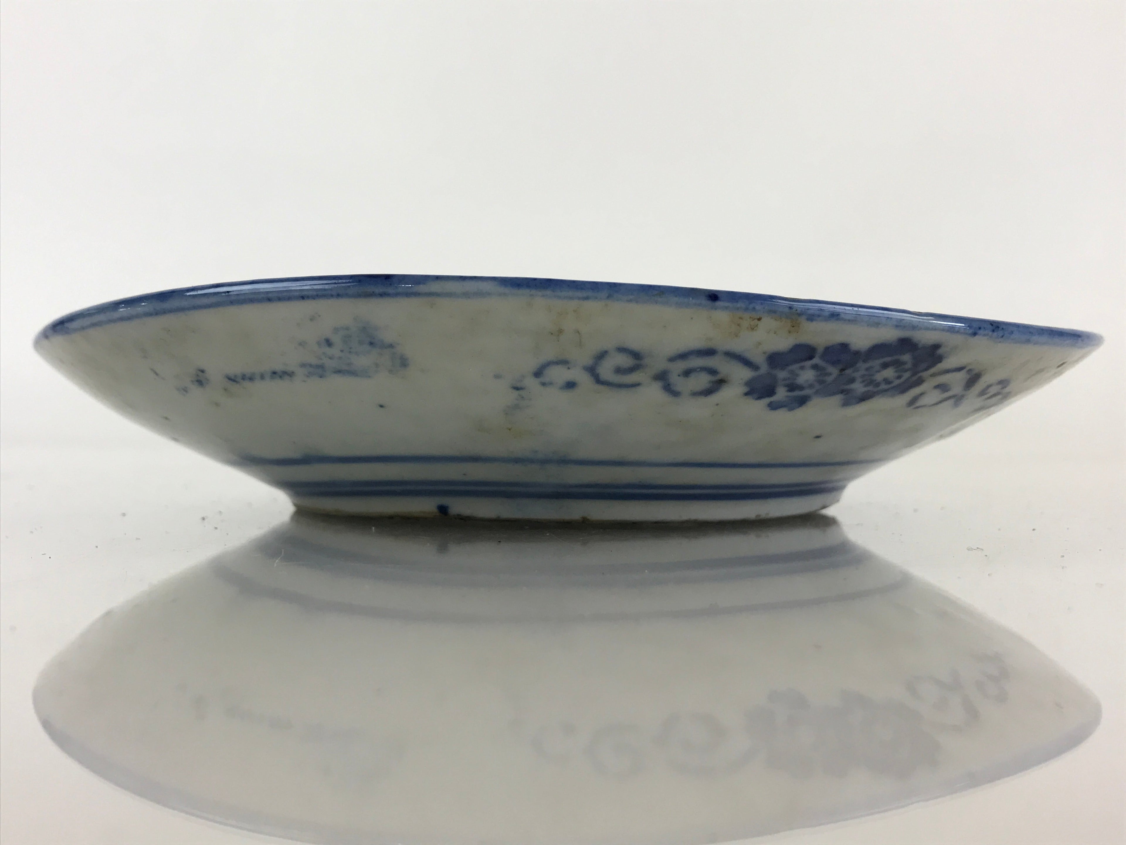 Antique Japanese Porcelain Plate Blue Sometsuke Japanese Flag Sakura PY193