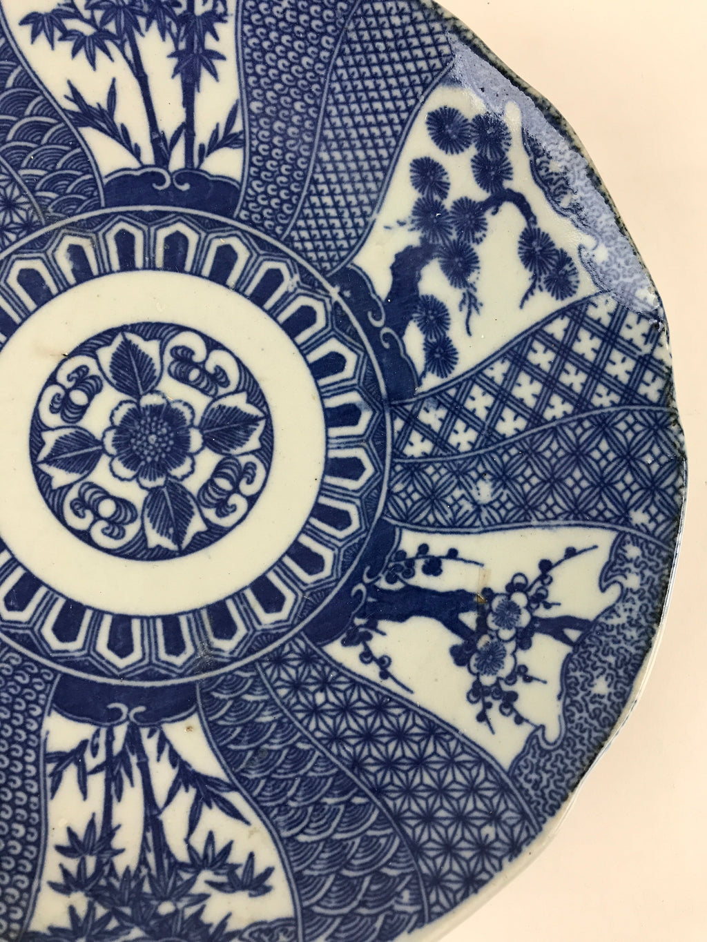 Antique Japanese Porcelain Plate Blue Sometsuke Tree Bamboo Plum Blossom PY178