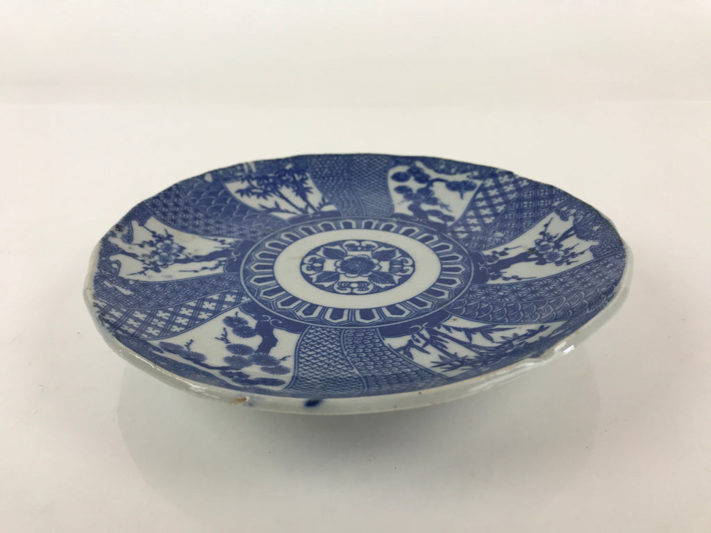 Antique Japanese Porcelain Plate Blue Sometsuke Tree Bamboo Plum Blossom PY178