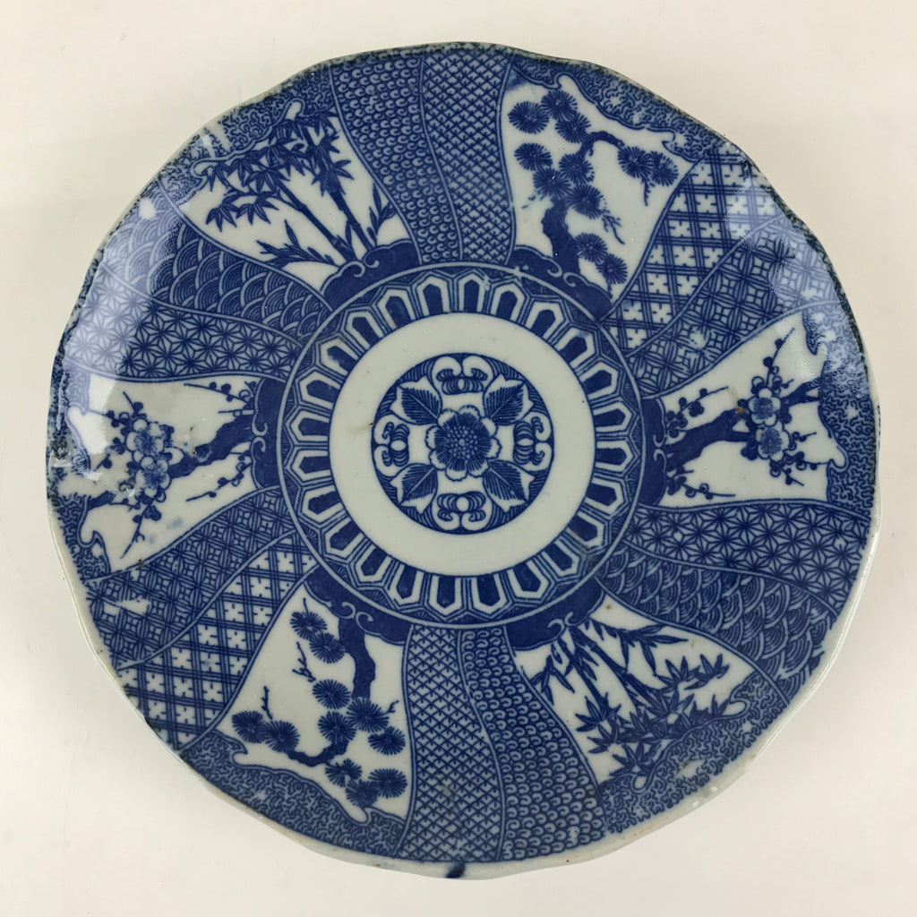 Antique Japanese Porcelain Plate Blue Sometsuke Tree Bamboo Plum Blossom PY178