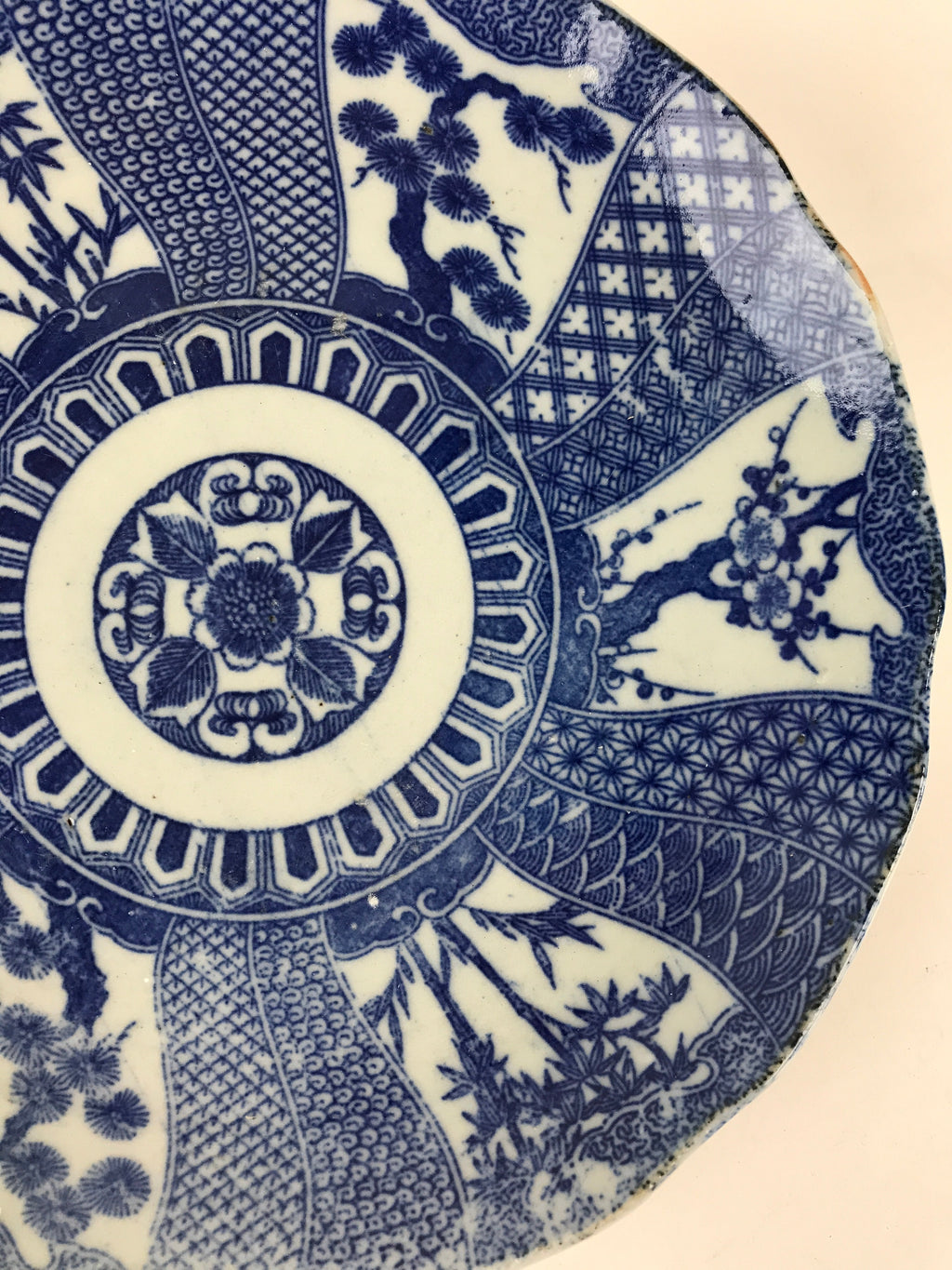 Antique Japanese Porcelain Plate Blue Sometsuke Tree Bamboo Plum Blossom PY179