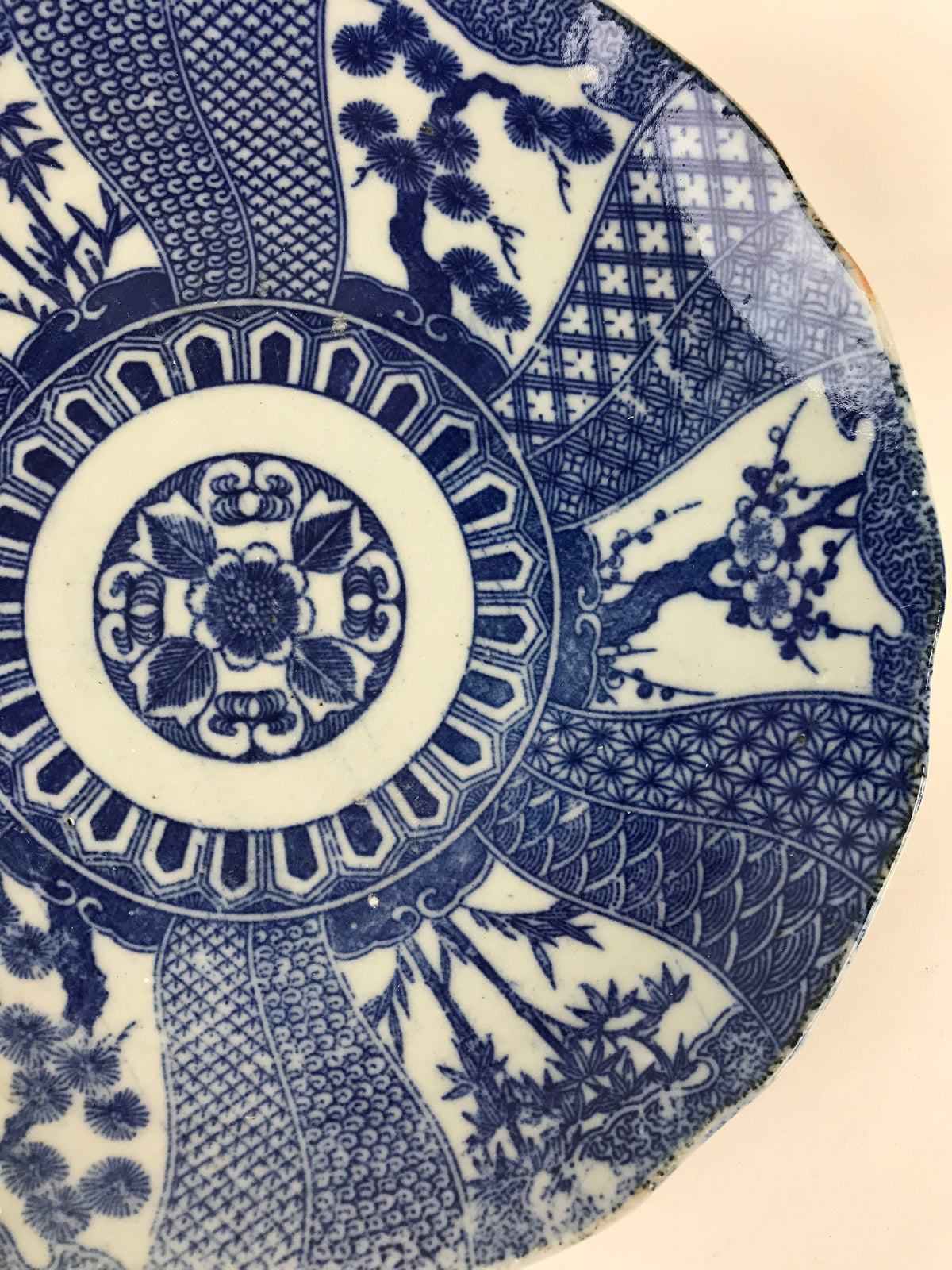 Antique Japanese Porcelain Plate Blue Sometsuke Tree Bamboo Plum Blossom PY179