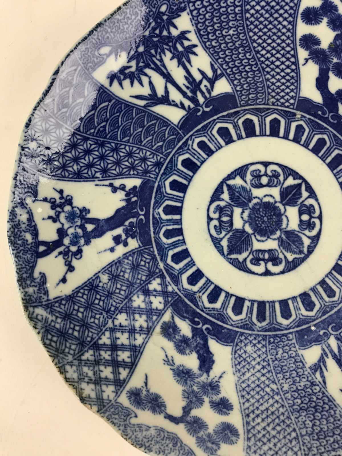 Antique Japanese Porcelain Plate Blue Sometsuke Tree Bamboo Plum Blossom PY179