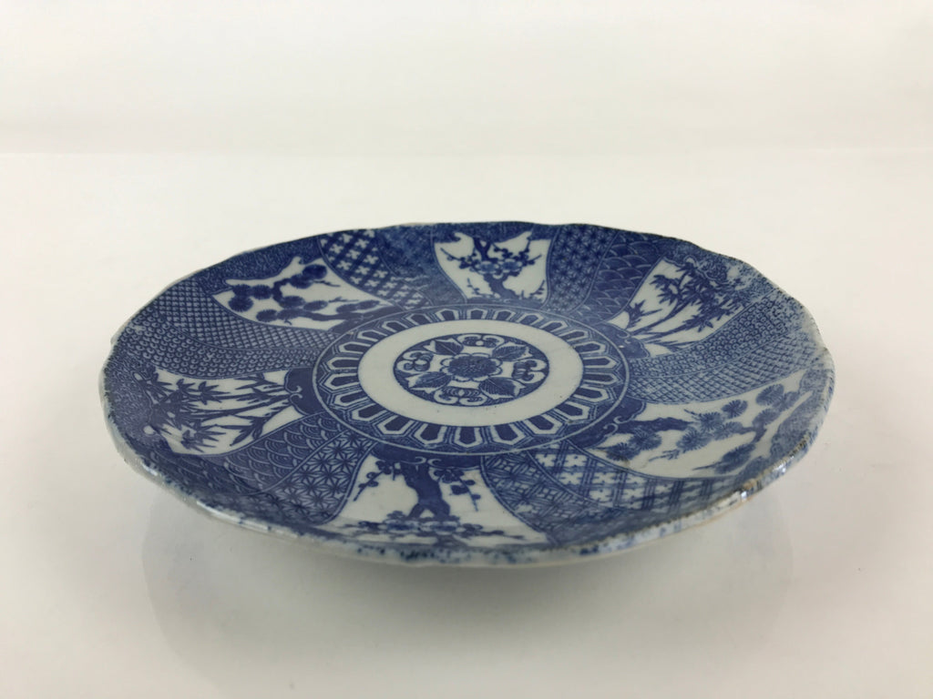Antique Japanese Porcelain Plate Blue Sometsuke Tree Bamboo Plum Blossom PY179