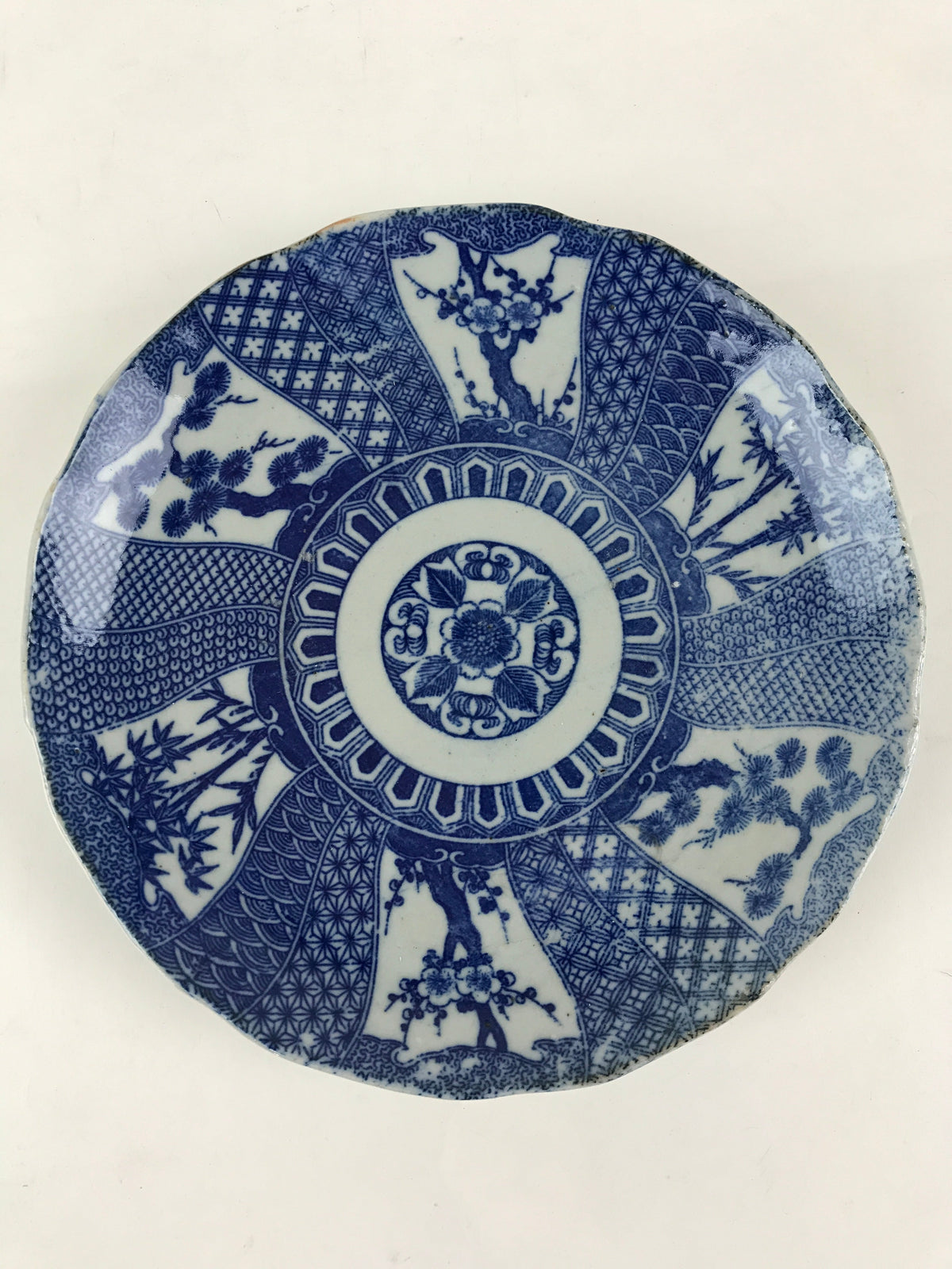 Antique Japanese Porcelain Plate Blue Sometsuke Tree Bamboo Plum Blossom PY179