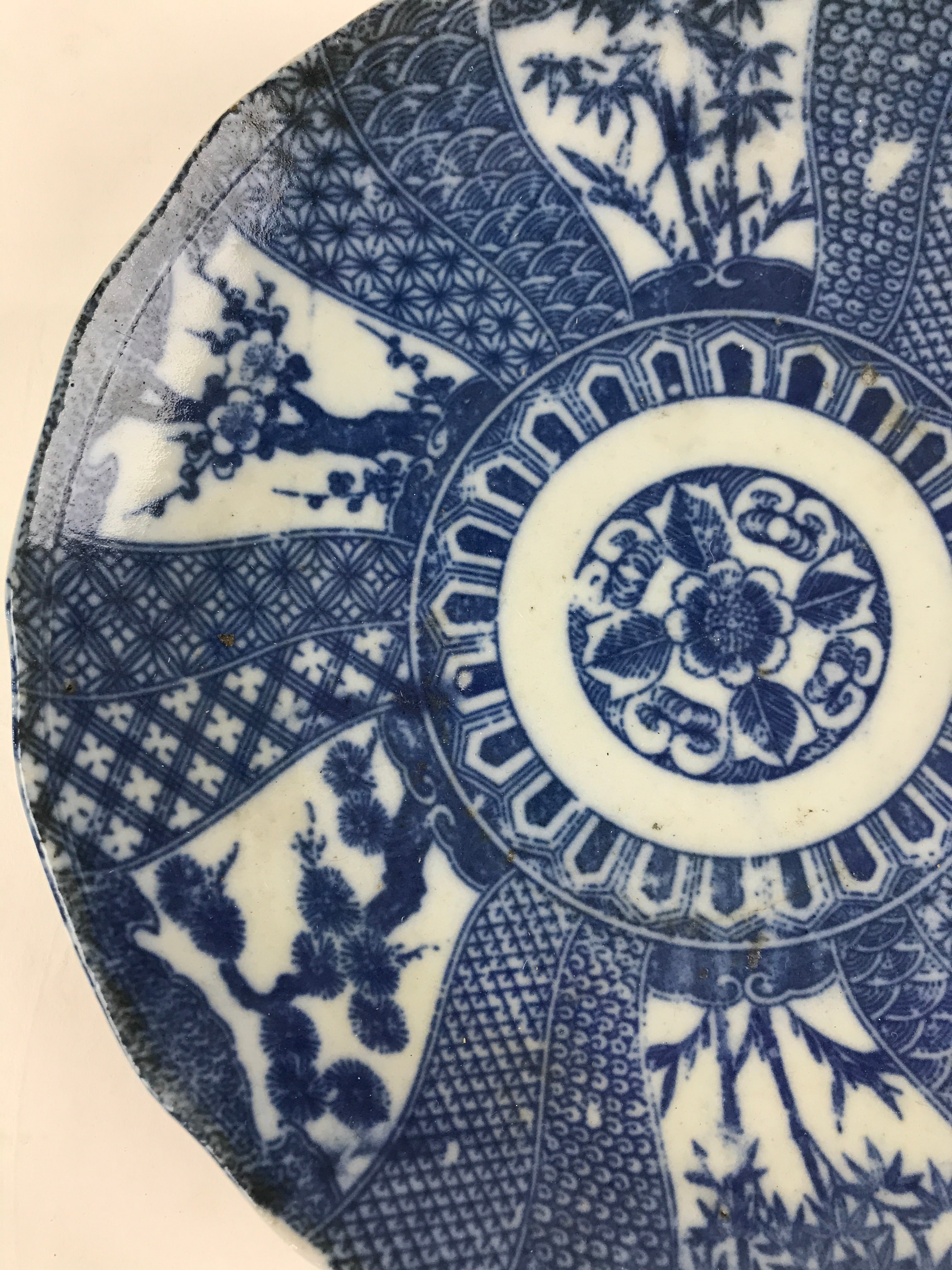 Antique Japanese Porcelain Plate Blue Sometsuke Tree Bamboo Plum Blossom PY180