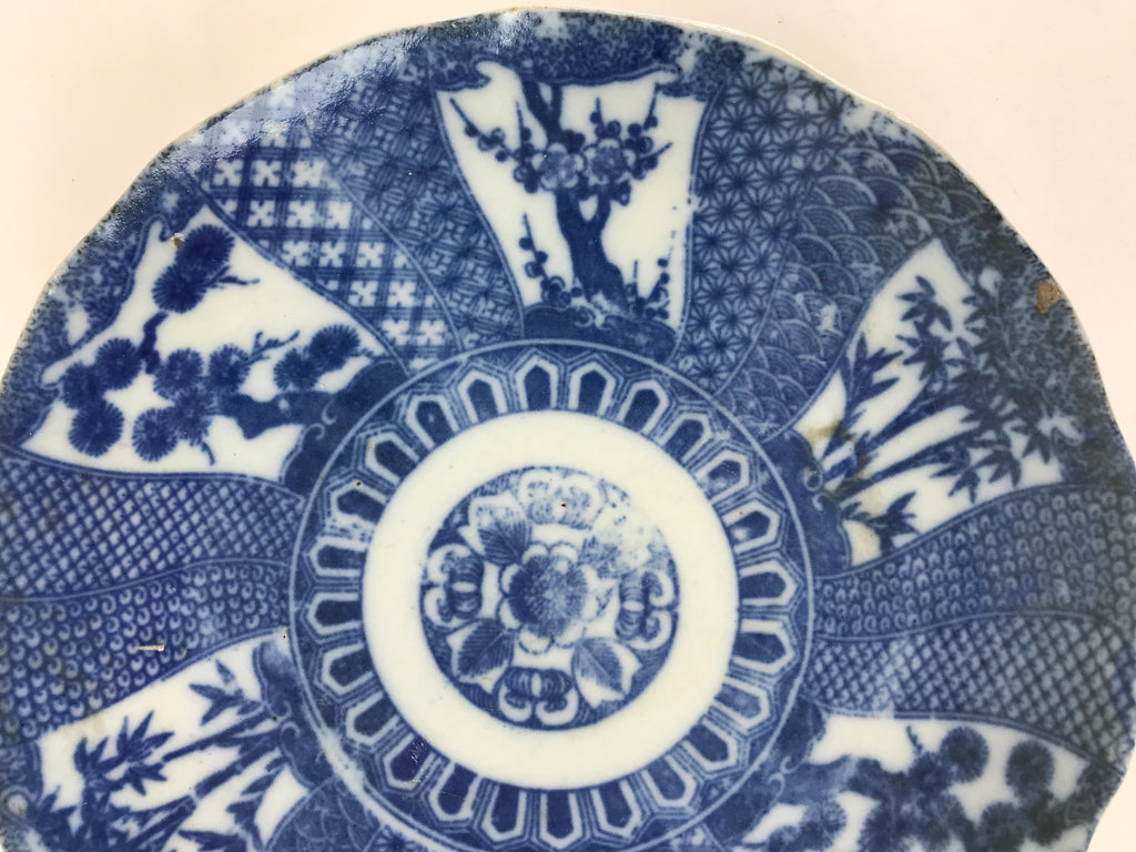 Antique Japanese Porcelain Plate Blue Sometsuke Tree Bamboo Plum Blossom PY181