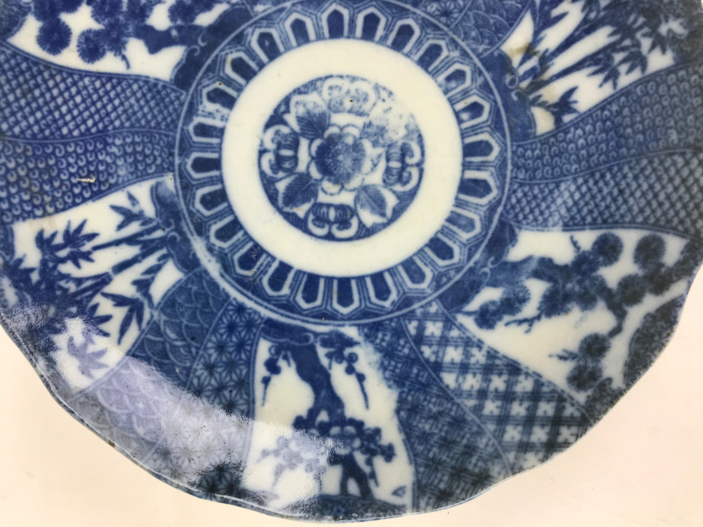 Antique Japanese Porcelain Plate Blue Sometsuke Tree Bamboo Plum Blossom PY181