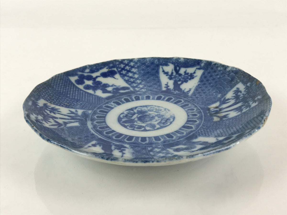Antique Japanese Porcelain Plate Blue Sometsuke Tree Bamboo Plum Blossom PY181