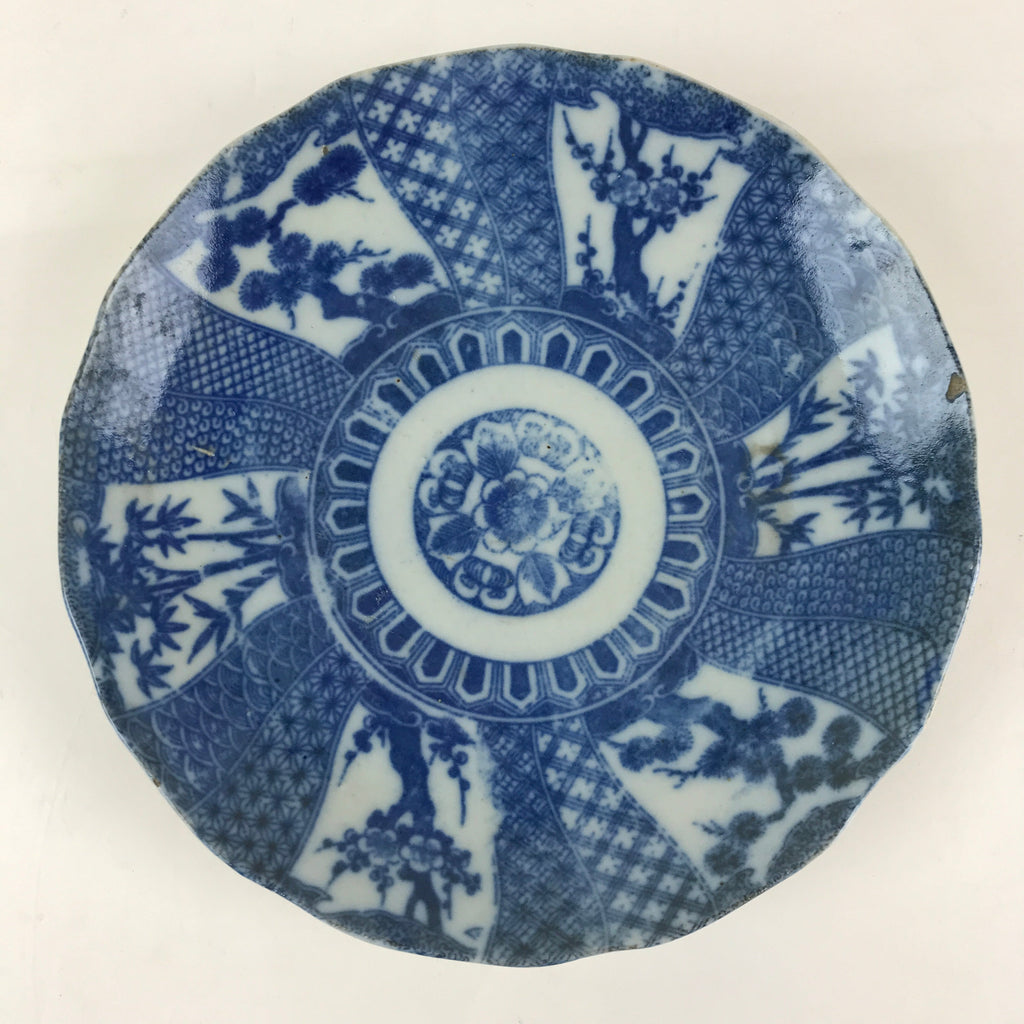 Antique Japanese Porcelain Plate Blue Sometsuke Tree Bamboo Plum Blossom PY181