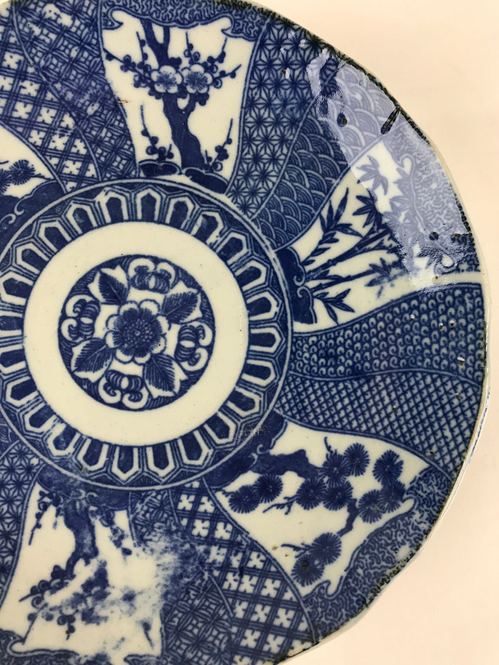 Antique Japanese Porcelain Plate Blue Sometsuke Tree Bamboo Plum Blossom PY182