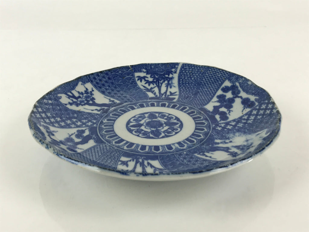 Antique Japanese Porcelain Plate Blue Sometsuke Tree Bamboo Plum Blossom PY182