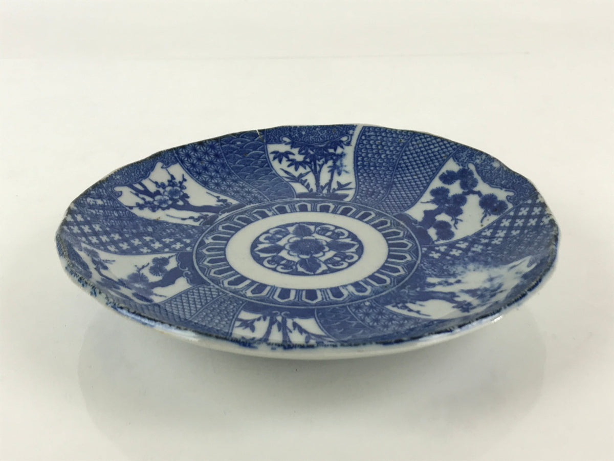 Antique Japanese Porcelain Plate Blue Sometsuke Tree Bamboo Plum Blossom PY182