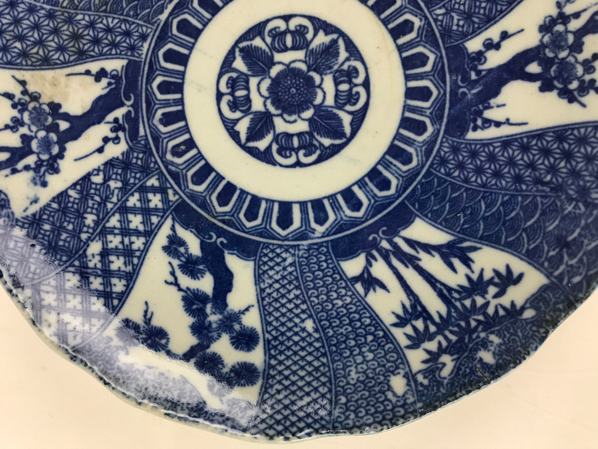 Antique Japanese Porcelain Plate Blue Sometsuke Tree Bamboo Plum Blossom PY183