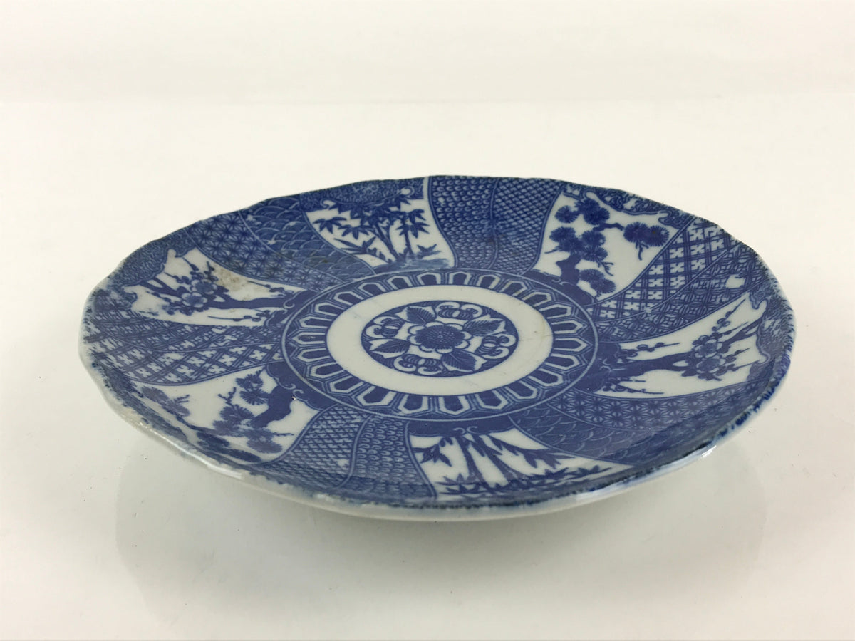 Antique Japanese Porcelain Plate Blue Sometsuke Tree Bamboo Plum Blossom PY183