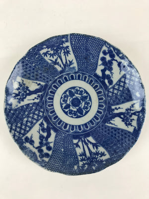 Antique Japanese Porcelain Plate Blue Sometsuke Tree Bamboo Plum Blossom PY183