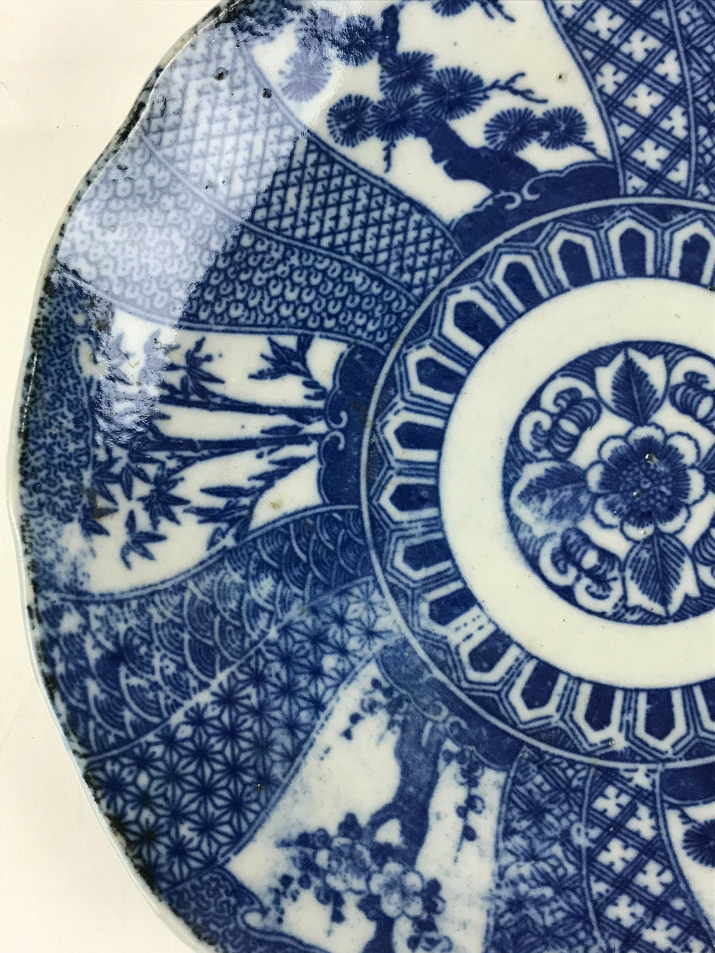 Antique Japanese Porcelain Plate Blue Sometsuke Tree Bamboo Plum Blossom PY184