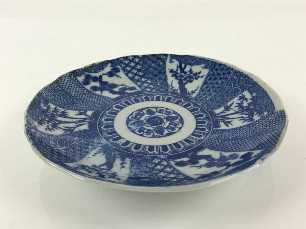 Antique Japanese Porcelain Plate Blue Sometsuke Tree Bamboo Plum Blossom PY184
