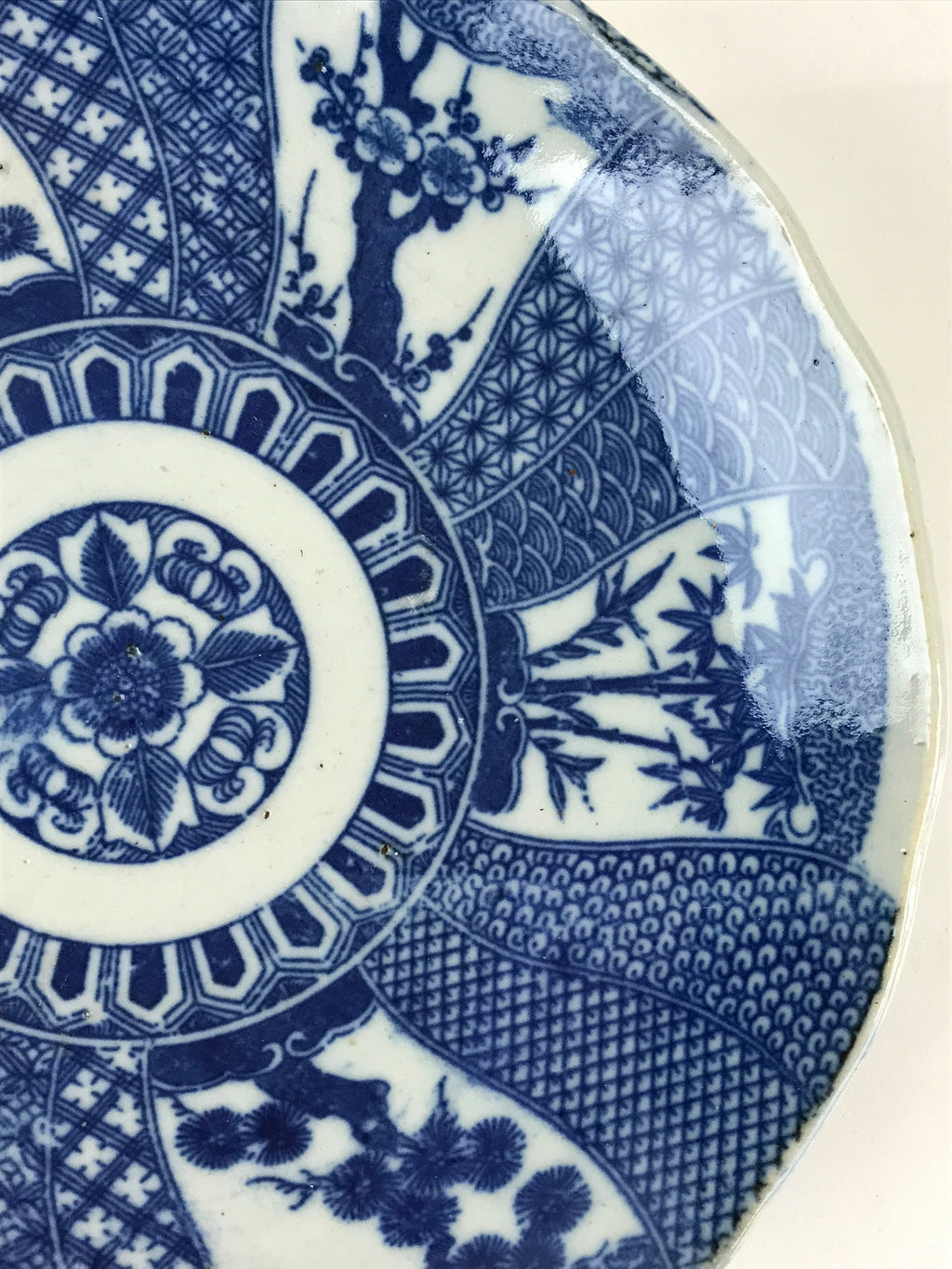 Antique Japanese Porcelain Plate Blue Sometsuke Tree Bamboo Plum Blossom PY184