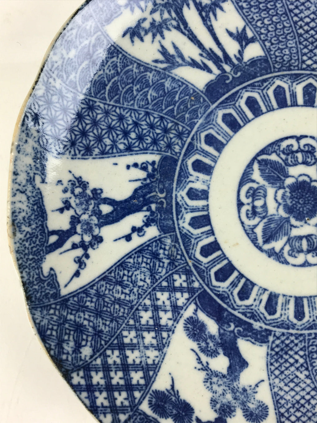Antique Japanese Porcelain Plate Blue Sometsuke Tree Bamboo Plum Blossom PY185