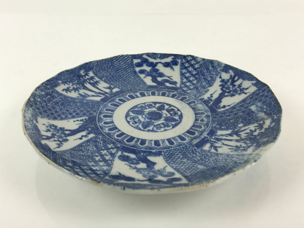 Antique Japanese Porcelain Plate Blue Sometsuke Tree Bamboo Plum Blossom PY185