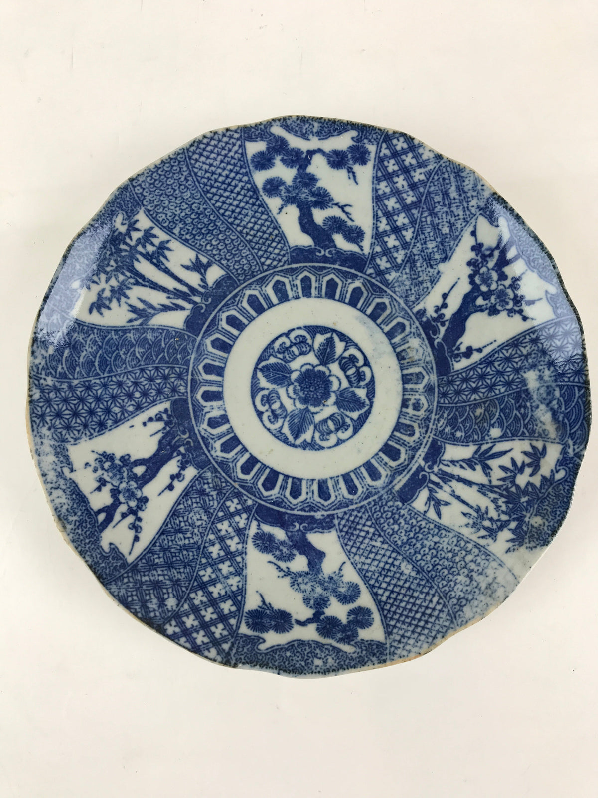 Antique Japanese Porcelain Plate Blue Sometsuke Tree Bamboo Plum Blossom PY185