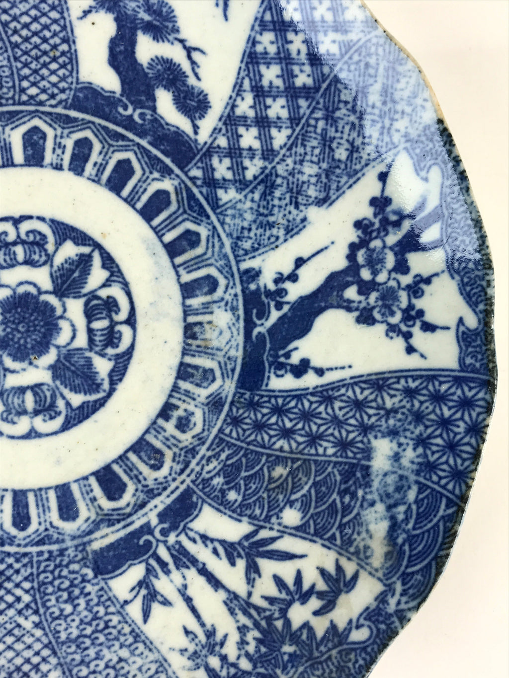 Antique Japanese Porcelain Plate Blue Sometsuke Tree Bamboo Plum Blossom PY185