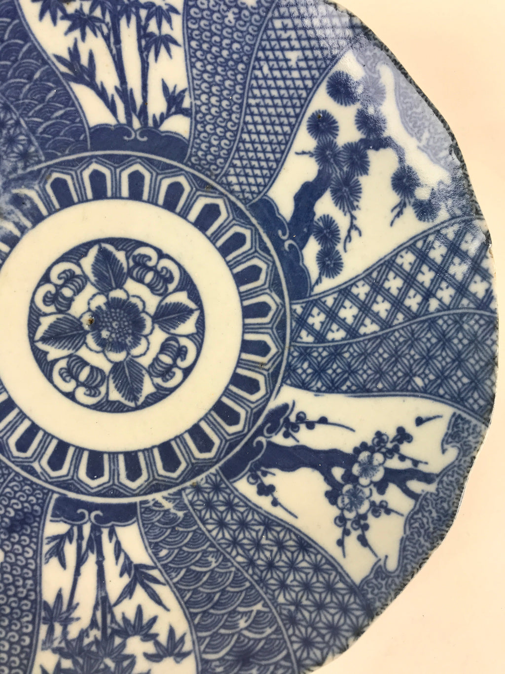 Antique Japanese Porcelain Plate Blue Sometsuke Tree Bamboo Plum Blossom PY186