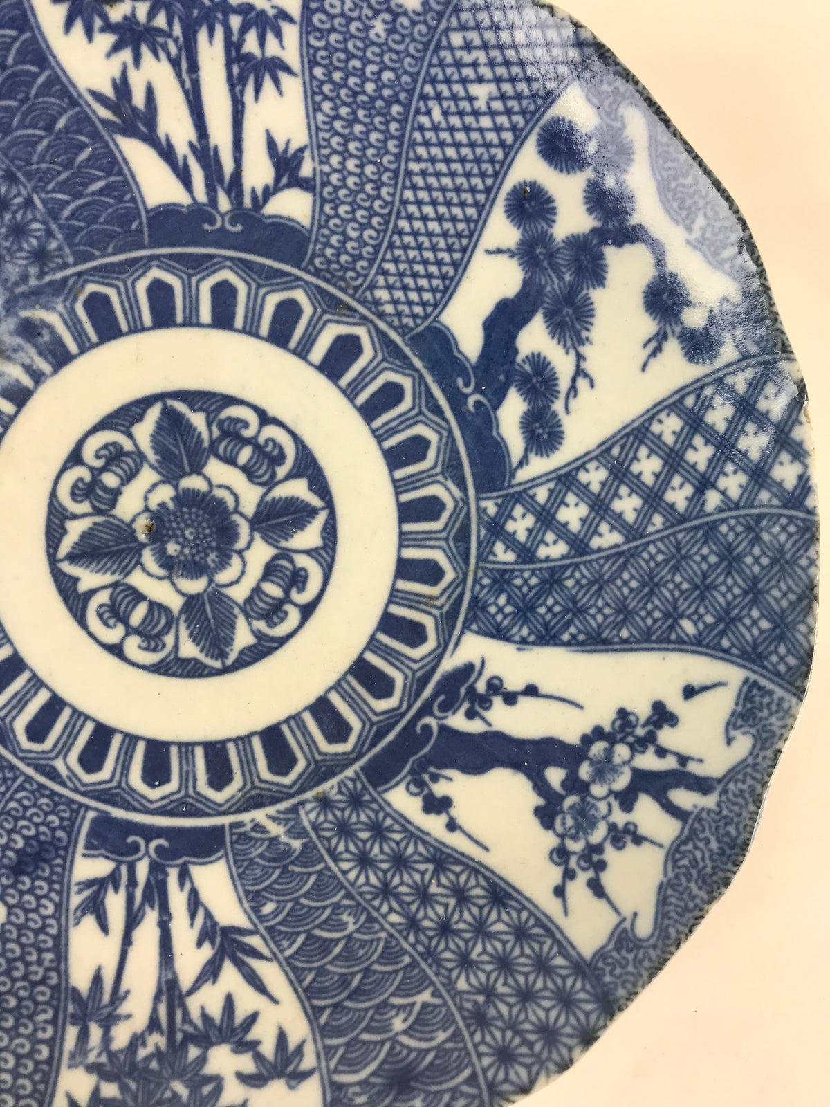 Antique Japanese Porcelain Plate Blue Sometsuke Tree Bamboo Plum Blossom PY186
