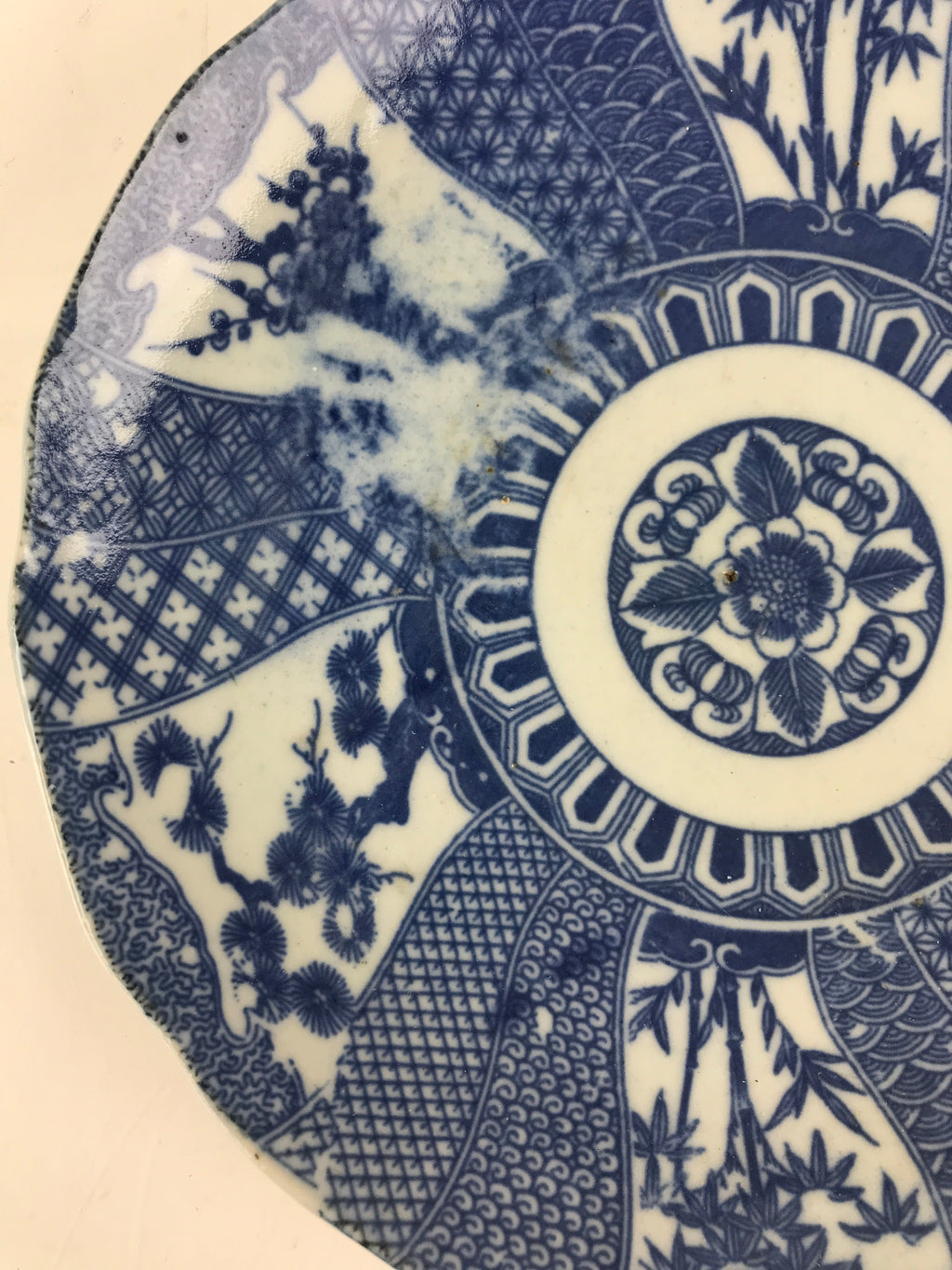 Antique Japanese Porcelain Plate Blue Sometsuke Tree Bamboo Plum Blossom PY186