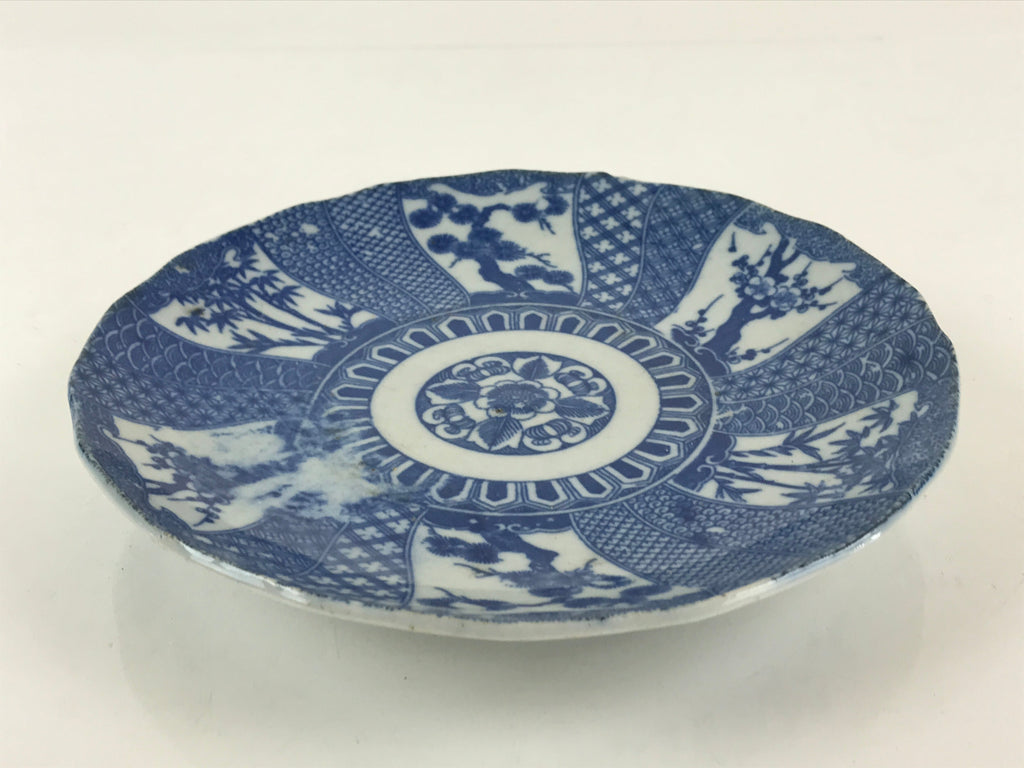 Antique Japanese Porcelain Plate Blue Sometsuke Tree Bamboo Plum Blossom PY186