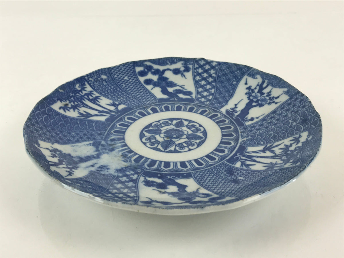 Antique Japanese Porcelain Plate Blue Sometsuke Tree Bamboo Plum Blossom PY186