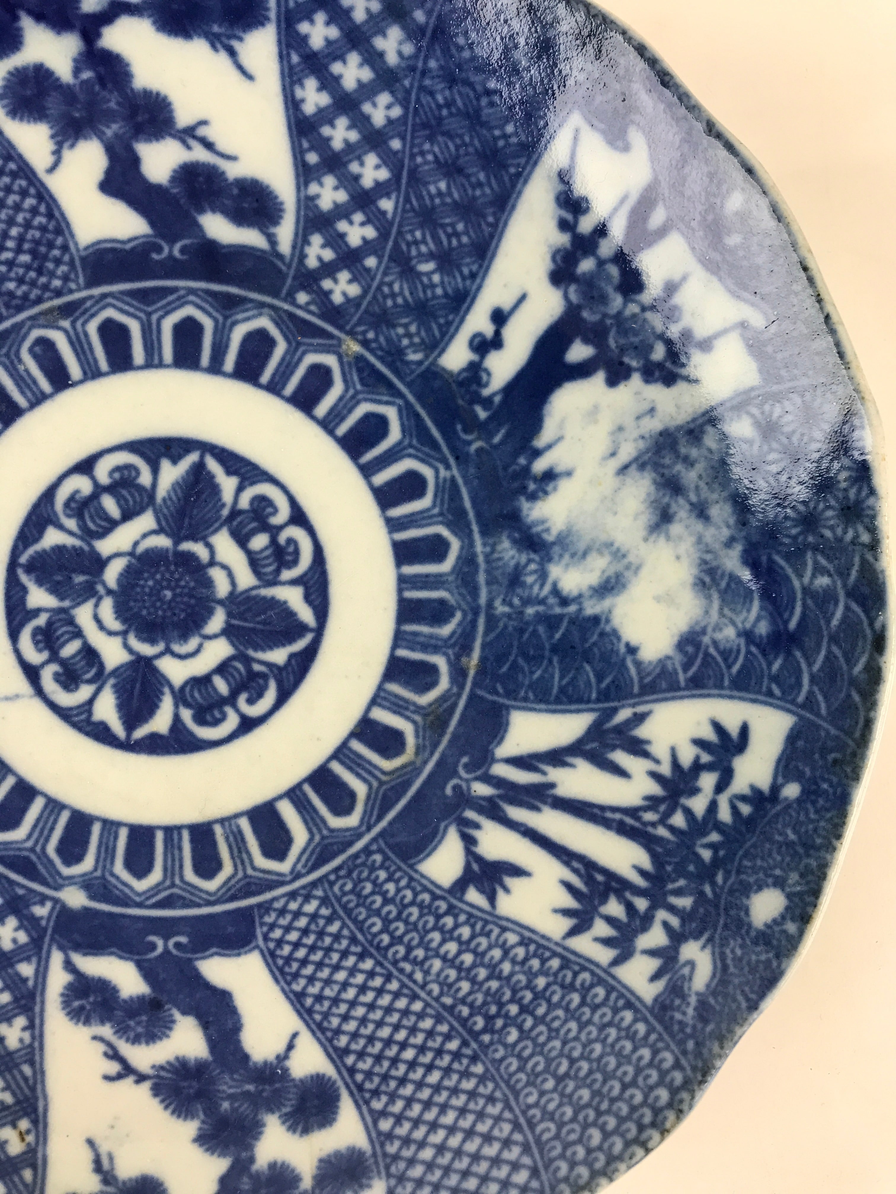 Antique Japanese Porcelain Plate Blue Sometsuke Tree Bamboo Plum Blossom PY187
