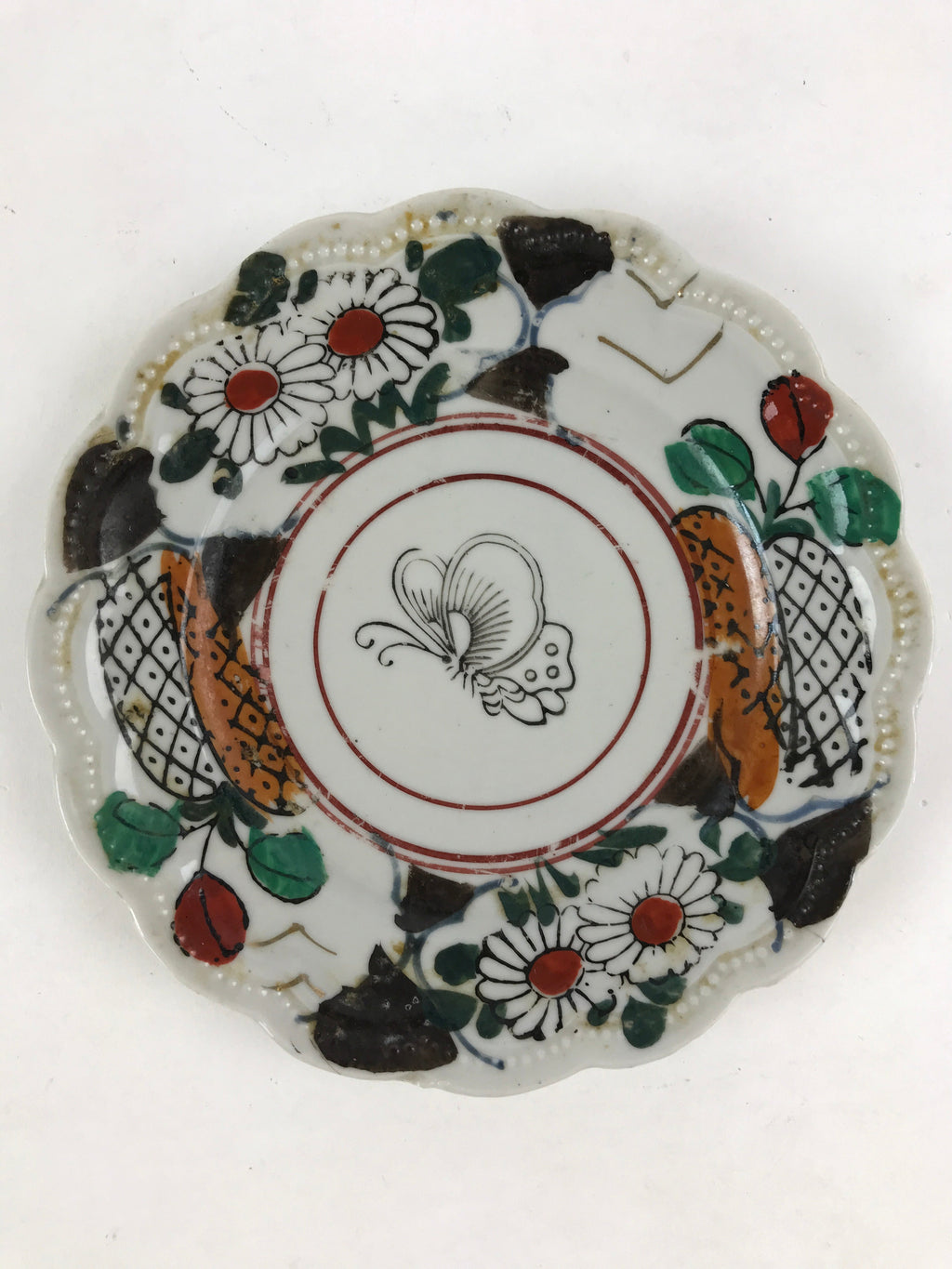 Antique Japanese Porcelain Plate White Floral Butterfly Kozara Yakimono PY465